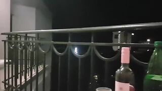 Mom help stepson on balcony not see her husband..
